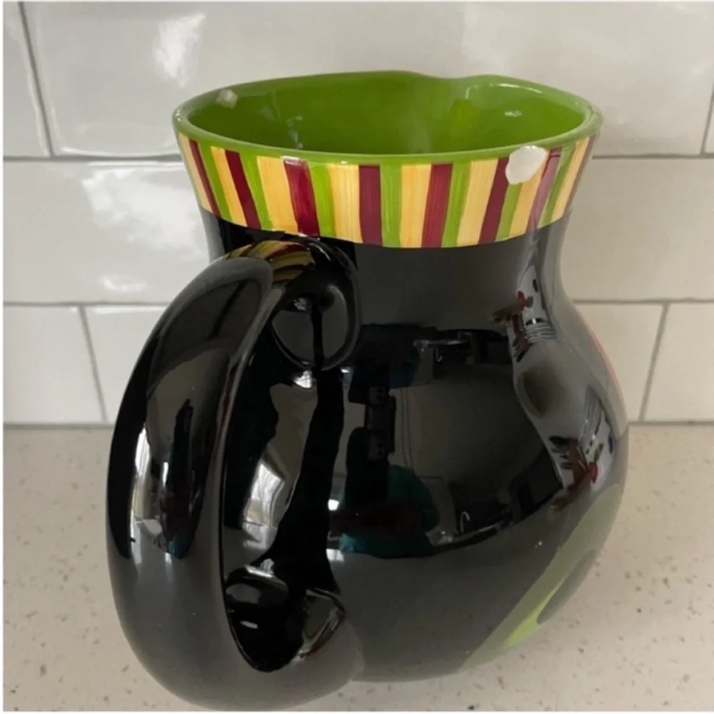 Crate&Barrel Black Red Yellow Ceramic Pitcher With Fruits